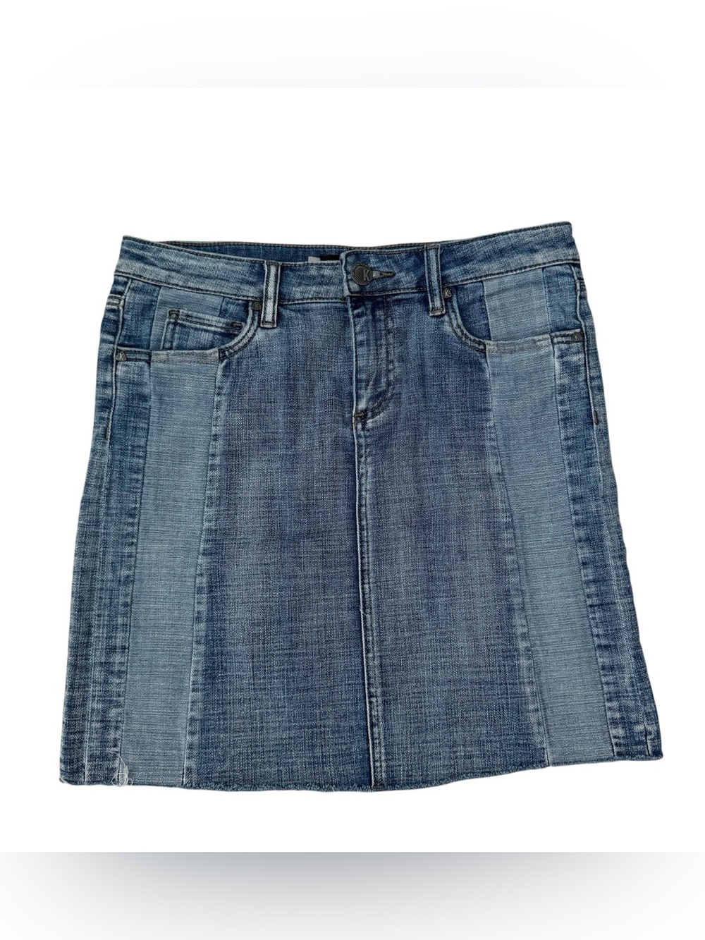Kut from the Kloth Two-Tone Blue Denim Joey Skirt